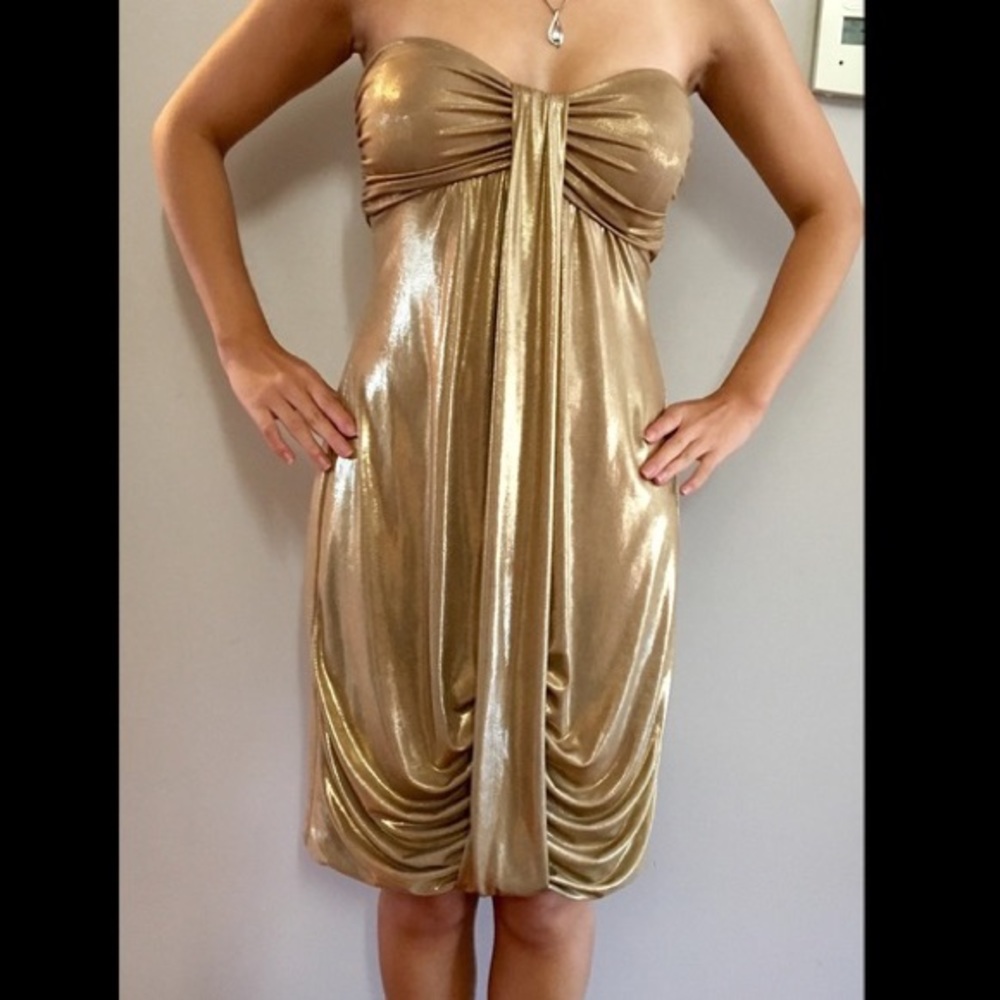 Gold Metallic Strapless Mini Dress. NEW YEARS